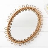 Vintage oval mirror in rattan and bamboo