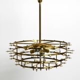 Very rare large heavy 1970s brass crystal glass flower ceiling lamp by Erns