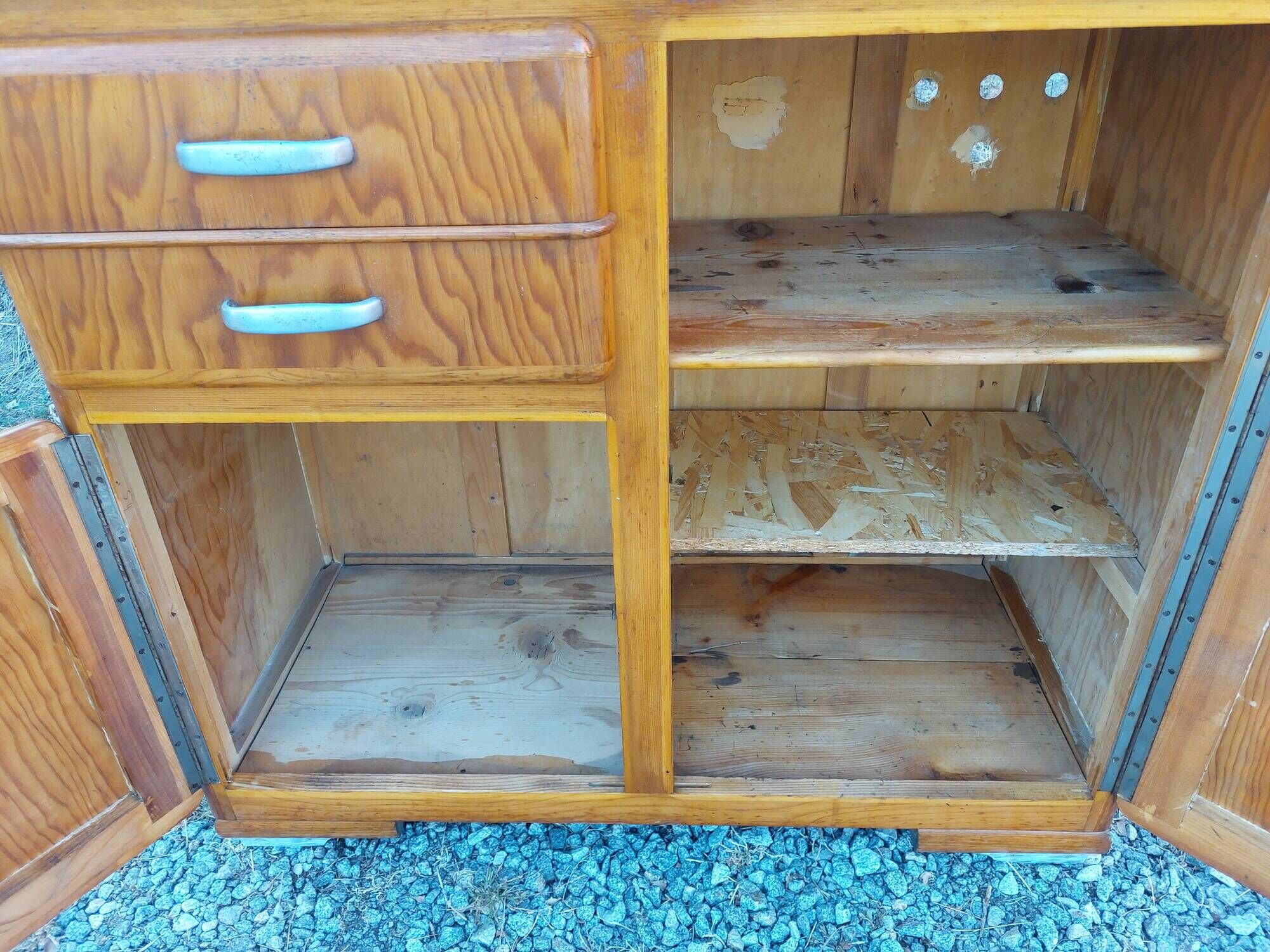 Mado buffet, asymmetrical doors, metal, floral top, vintage