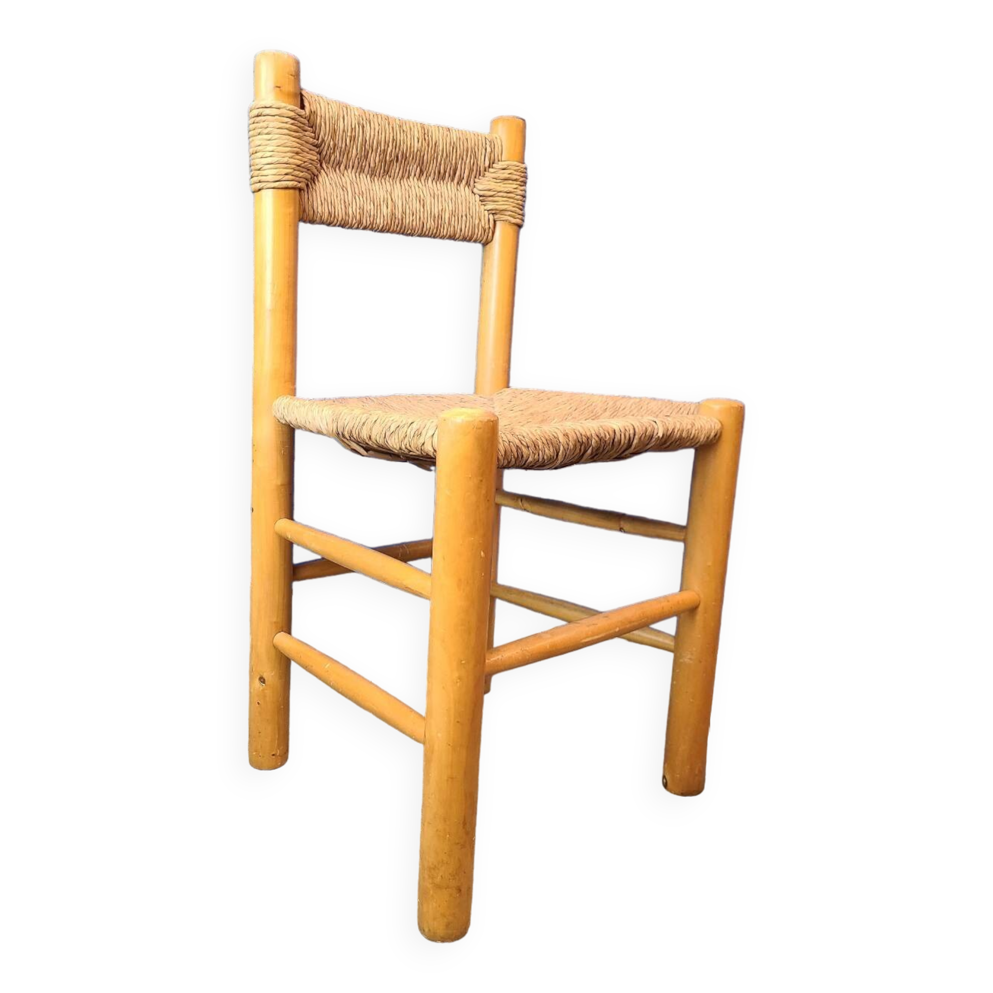 Chaise paillée bois clair vintage style Perriand
