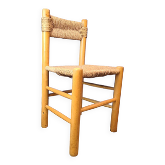 Chaise paillée bois clair vintage style Perriand