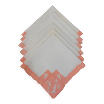 6 hand-embroidered table napkins, 1930s