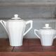 Art Deco porcelain teapot and its sugar bowl, porcelain coffee pot, kitchen.