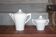Art Deco porcelain teapot and its sugar bowl, porcelain coffee pot, kitchen.