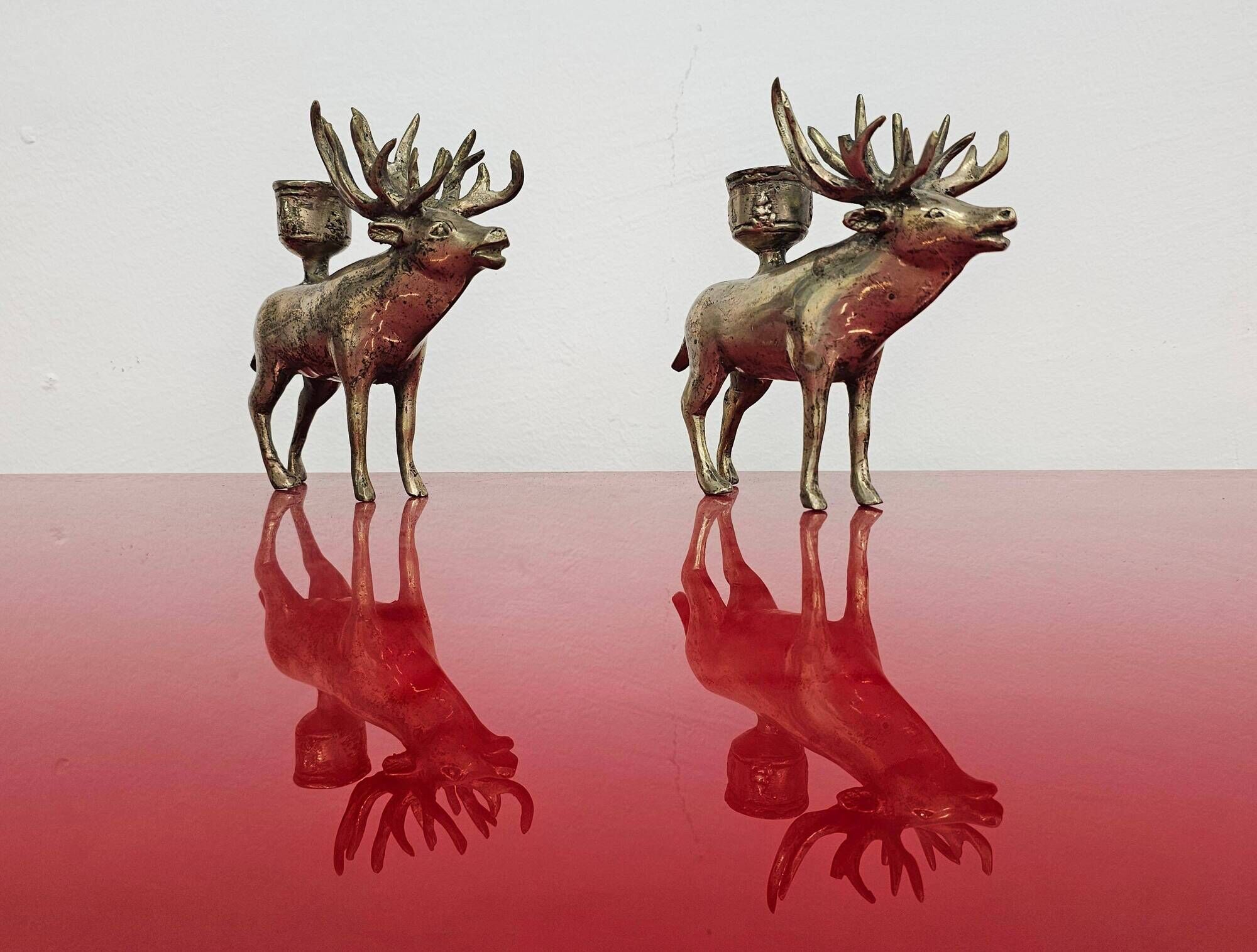 Pair of candle holders in the shape of a deer Mid Century Modern