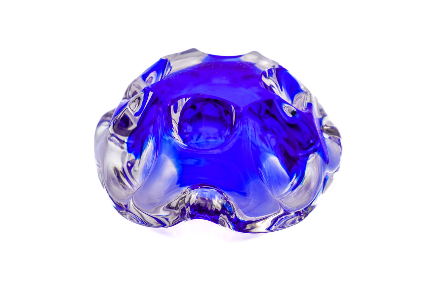 Sculptural Cobalt Blue & Crystal Sommerso Dish - Murano - 1960