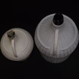 Pair of white covered demijohns