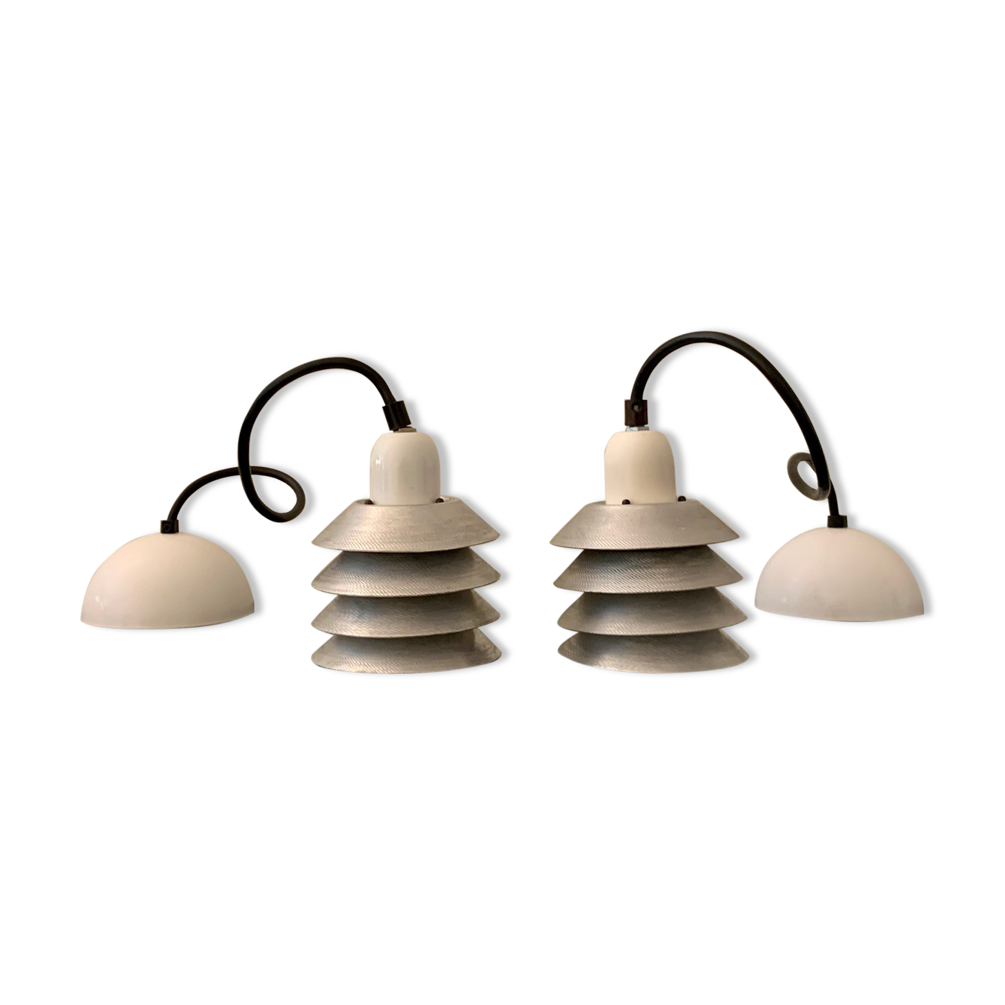 Pair of vintage pendant lights - 70s design metal lamps