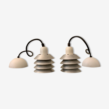 Pair of vintage pendant lights - 70s design metal lamps