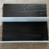 Pair of contemporary shelves in steel and stained wood