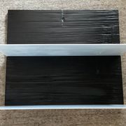 Pair of contemporary shelves in steel and stained wood