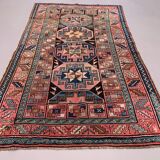 Tapis turc kazak 226x135 cm tapis tribal vintage rouge et bleu grand