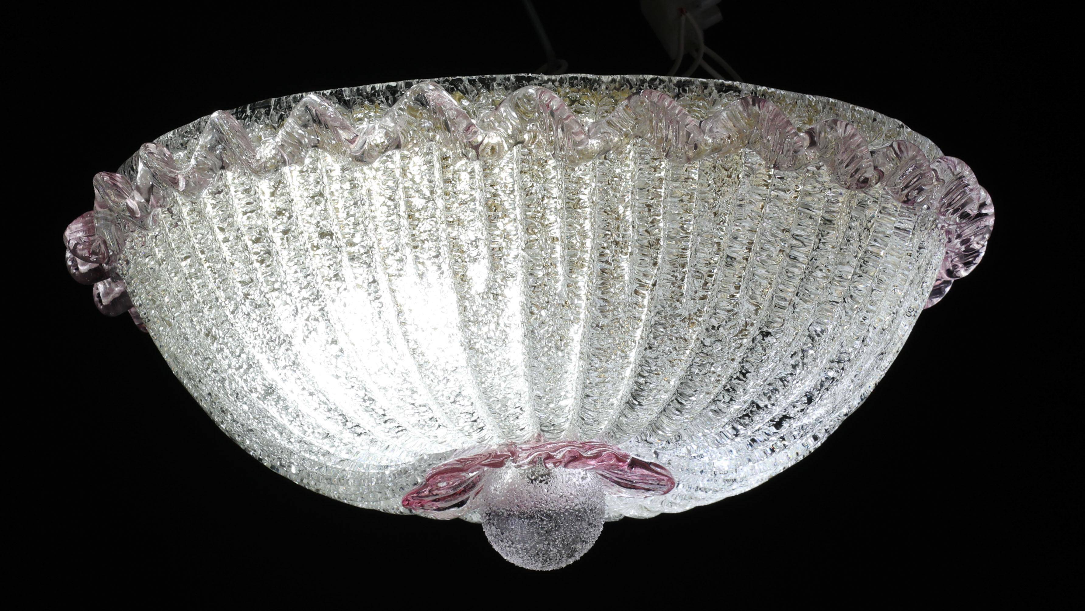 Plafonnier italien en verre de Murano rose