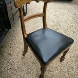Set of 6 English chairs in mahogany and black leather