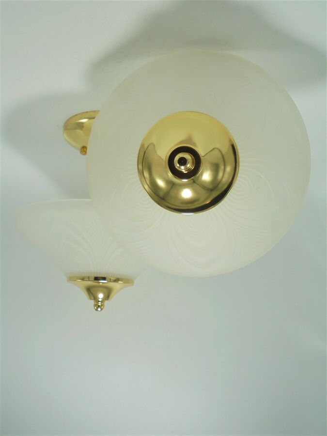 Glass and gilded metal ceiling lamp