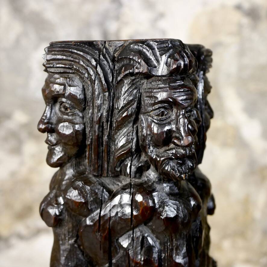 Adam and Eve wooden pedestal, religious art