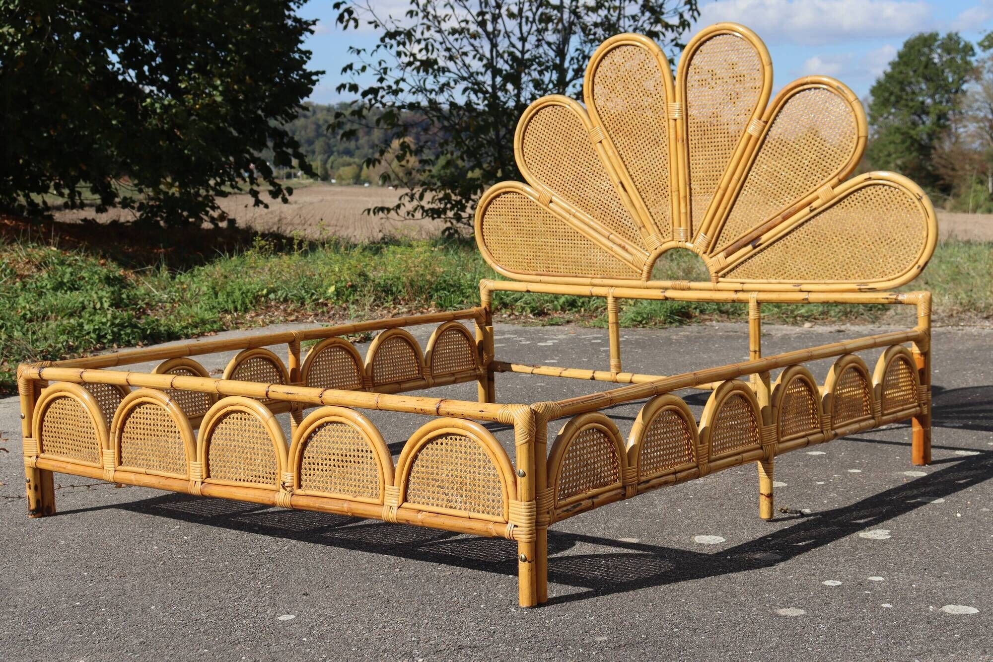 Rattan and bamboo bed Italy 1960