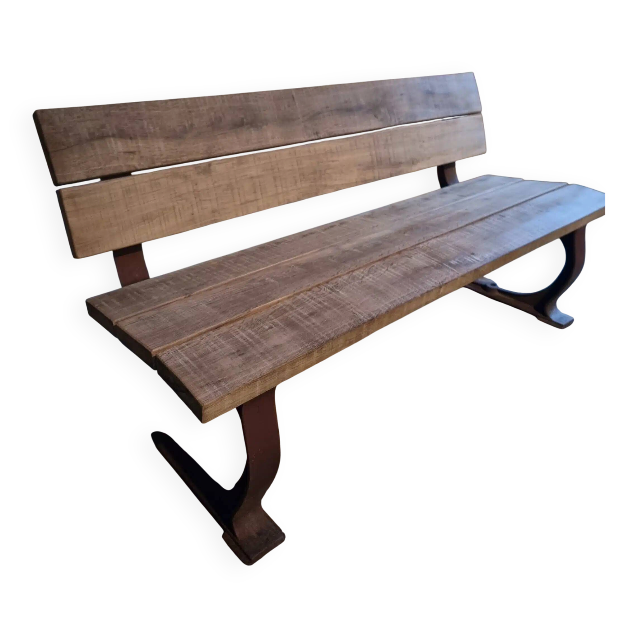 Vintage garden bench – oak and cast iron – from the 1960s