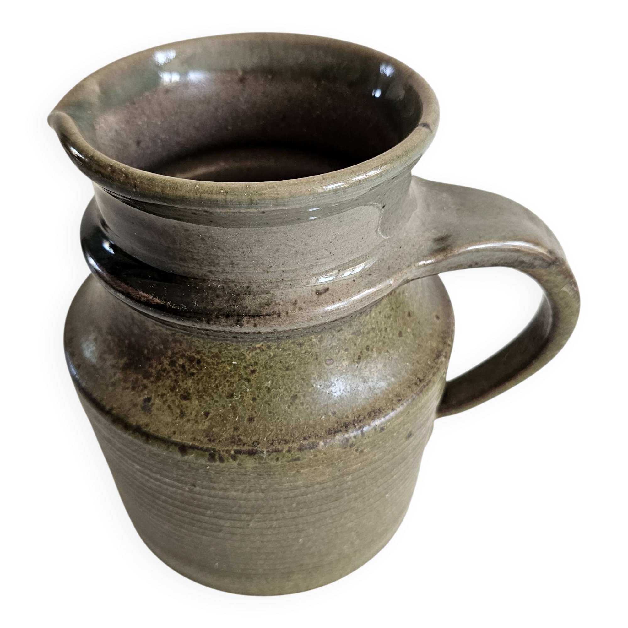 Green glazed ceramic pitcher - Signed Pictogramme