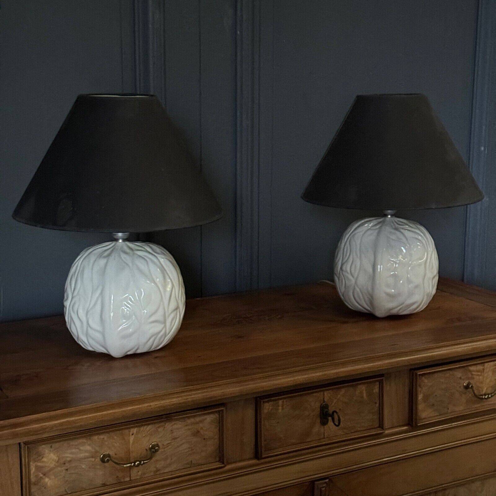 Pair of Italian ceramic lamps 1980 white walnut shape