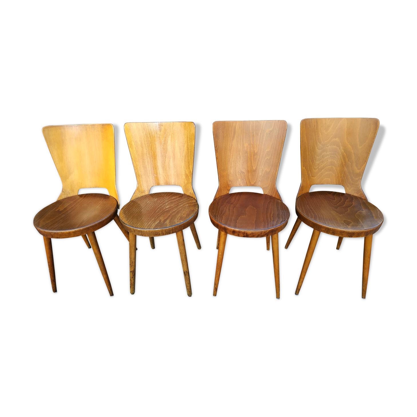 Suite of 4 vintage chairs Baumann model "Dove" 50s