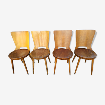 Suite of 4 vintage chairs Baumann model "Dove" 50s