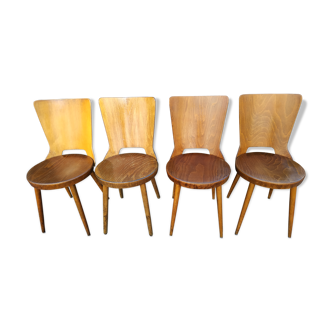 Suite of 4 vintage chairs Baumann model "Dove" 50s
