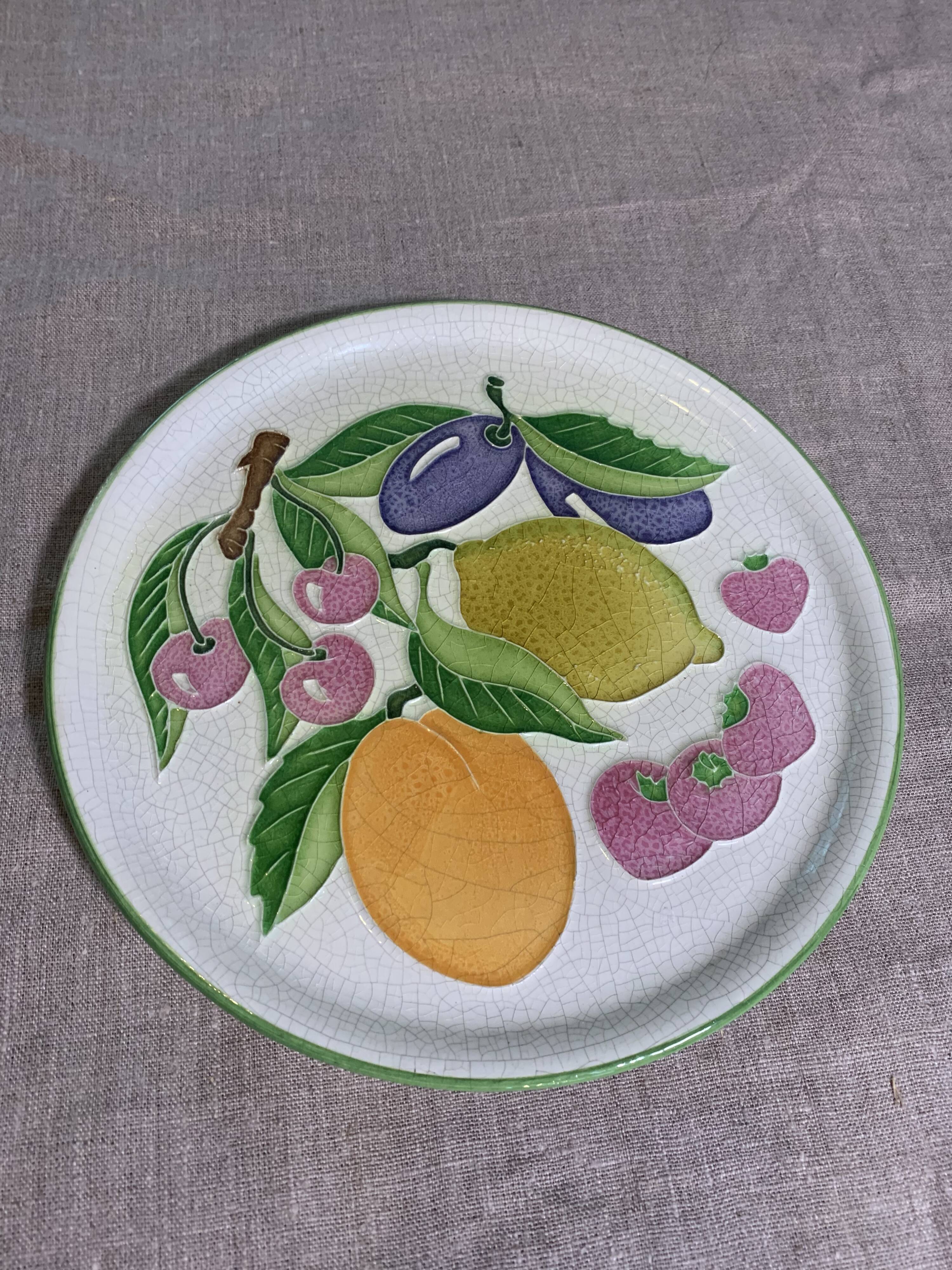 Decorative plate to hang fruit glazed fruit signed Creasiovi Luciano