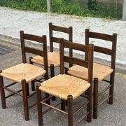 4 chaises bois massif chêne foncé pailées éléphant