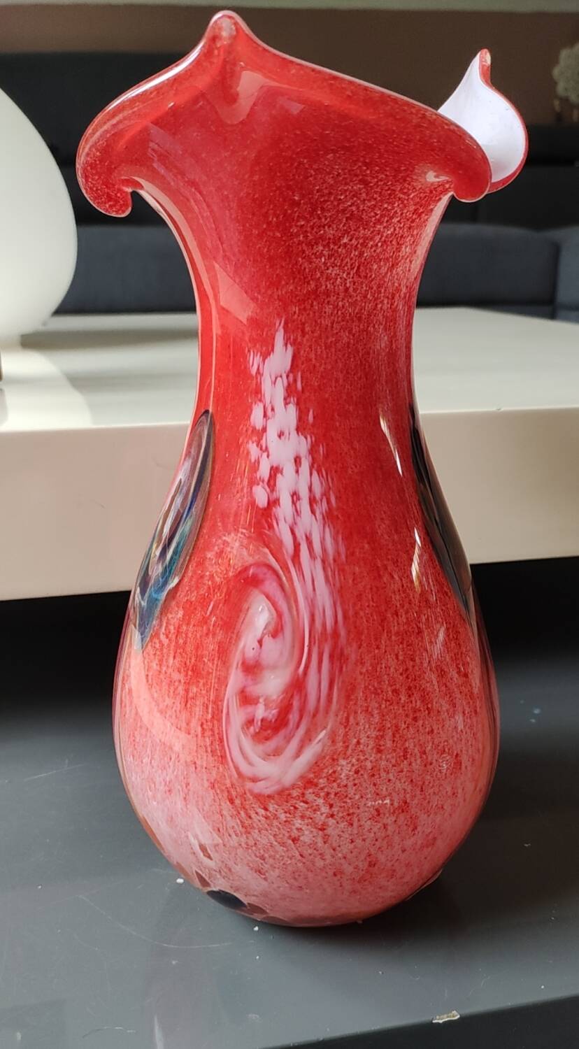 Large Floral Ball Vase/Kaysersberg Art Glassware. Speckled/Volutes