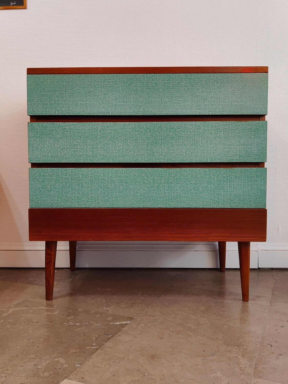 Commode Tchèque bois et formica vert d'eau
