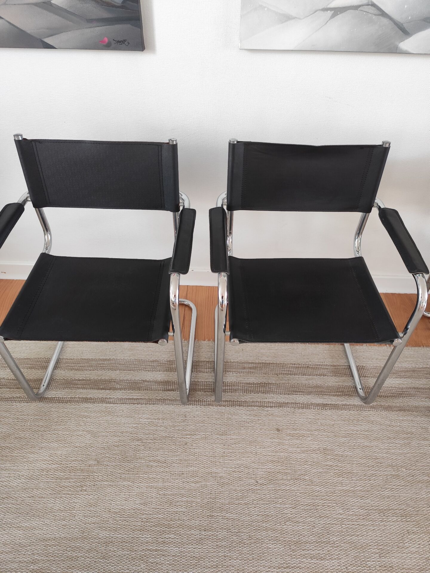 Set of 4 chrome tubular chairs
