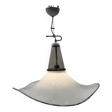 Grande suspension en verre de Murano noir et blanc des années 1970