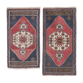 Distressed Low Pile Yastik Mat Faded Colors Rug - Set of Two
