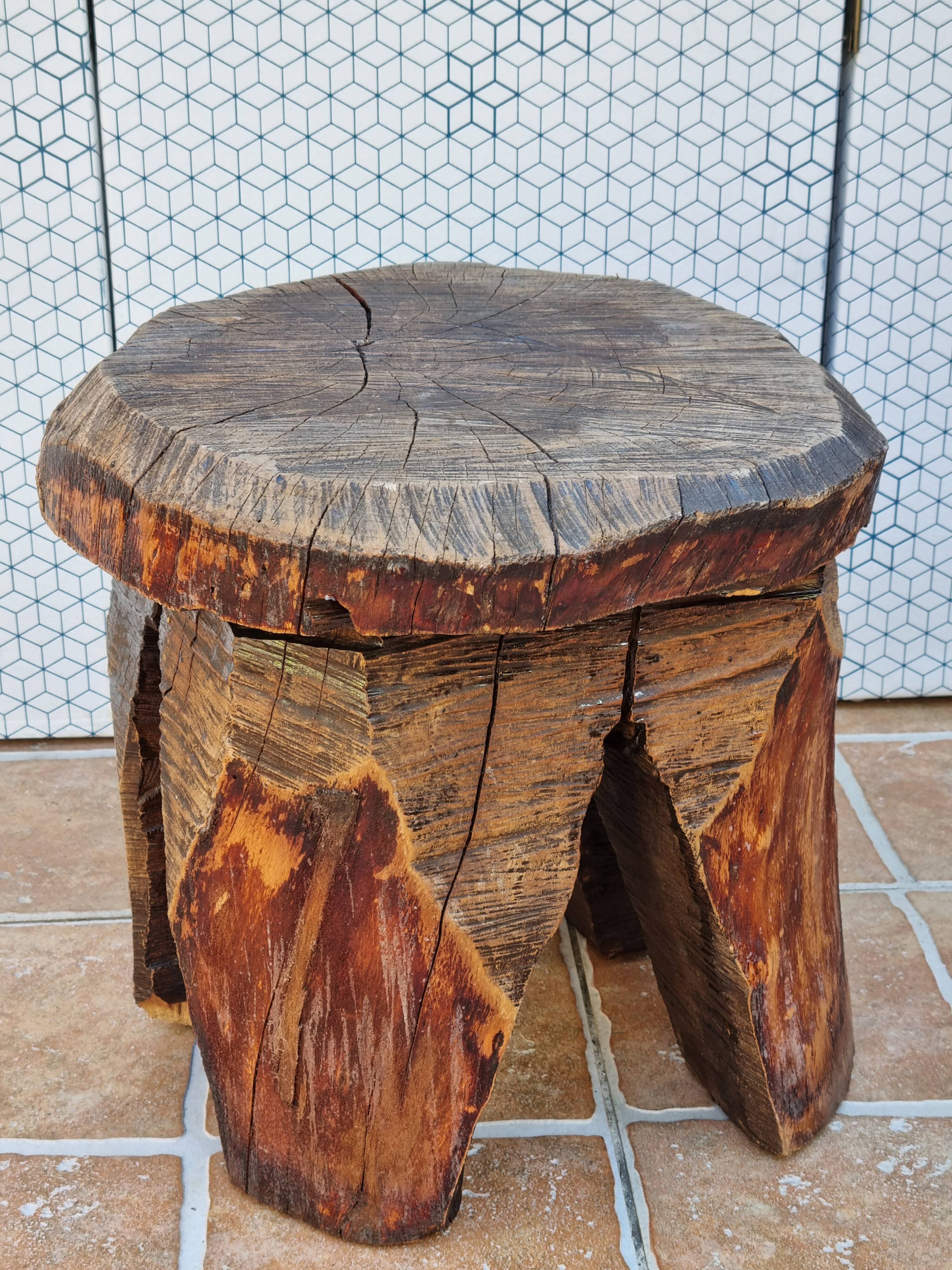 Brutalist mushroom stool solid wood treated indoor outdoor 34 cm