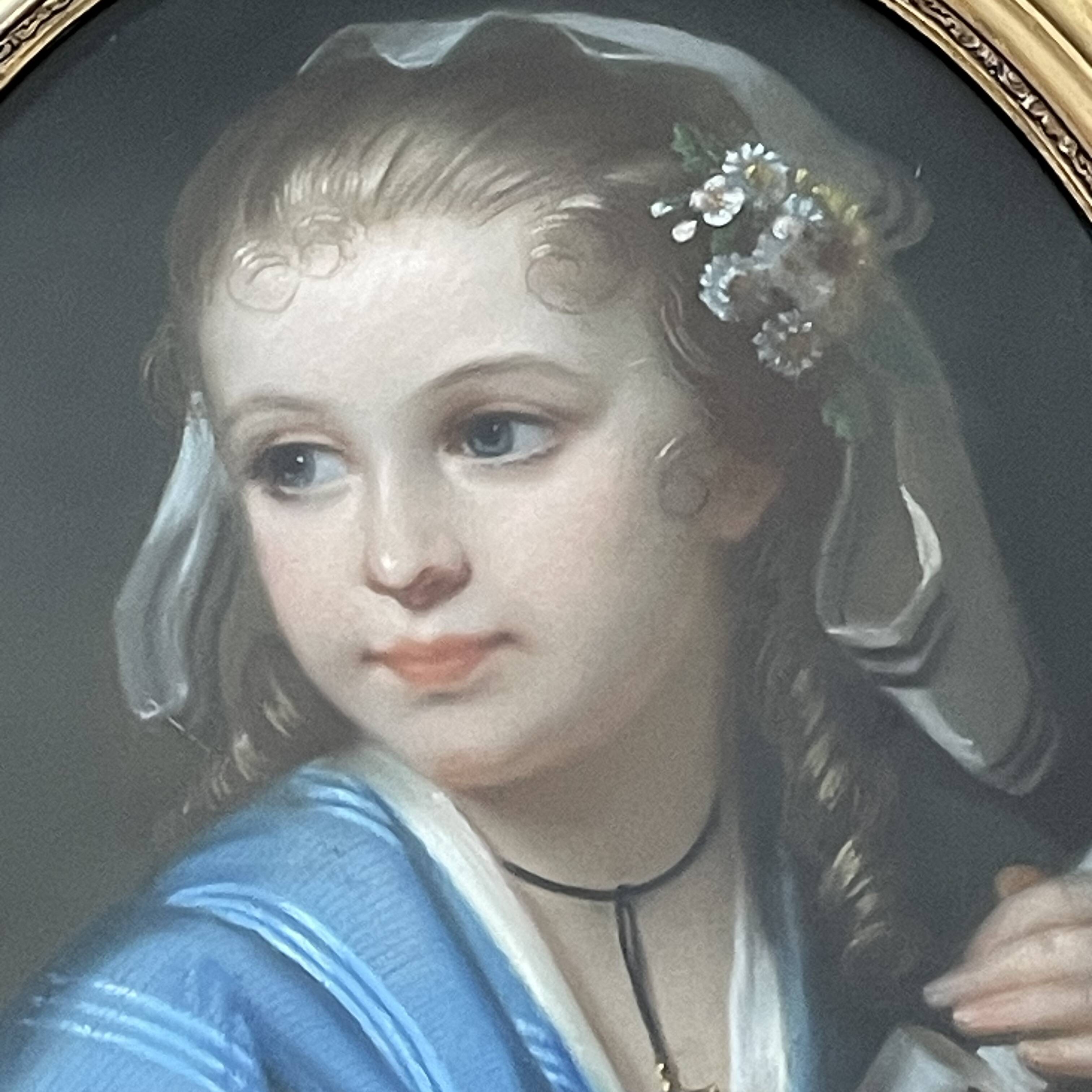 Portrait of a young girl in pastel from the 19th century.