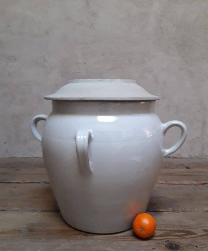 Grease pot salting pot H47cm in enamelled stoneware