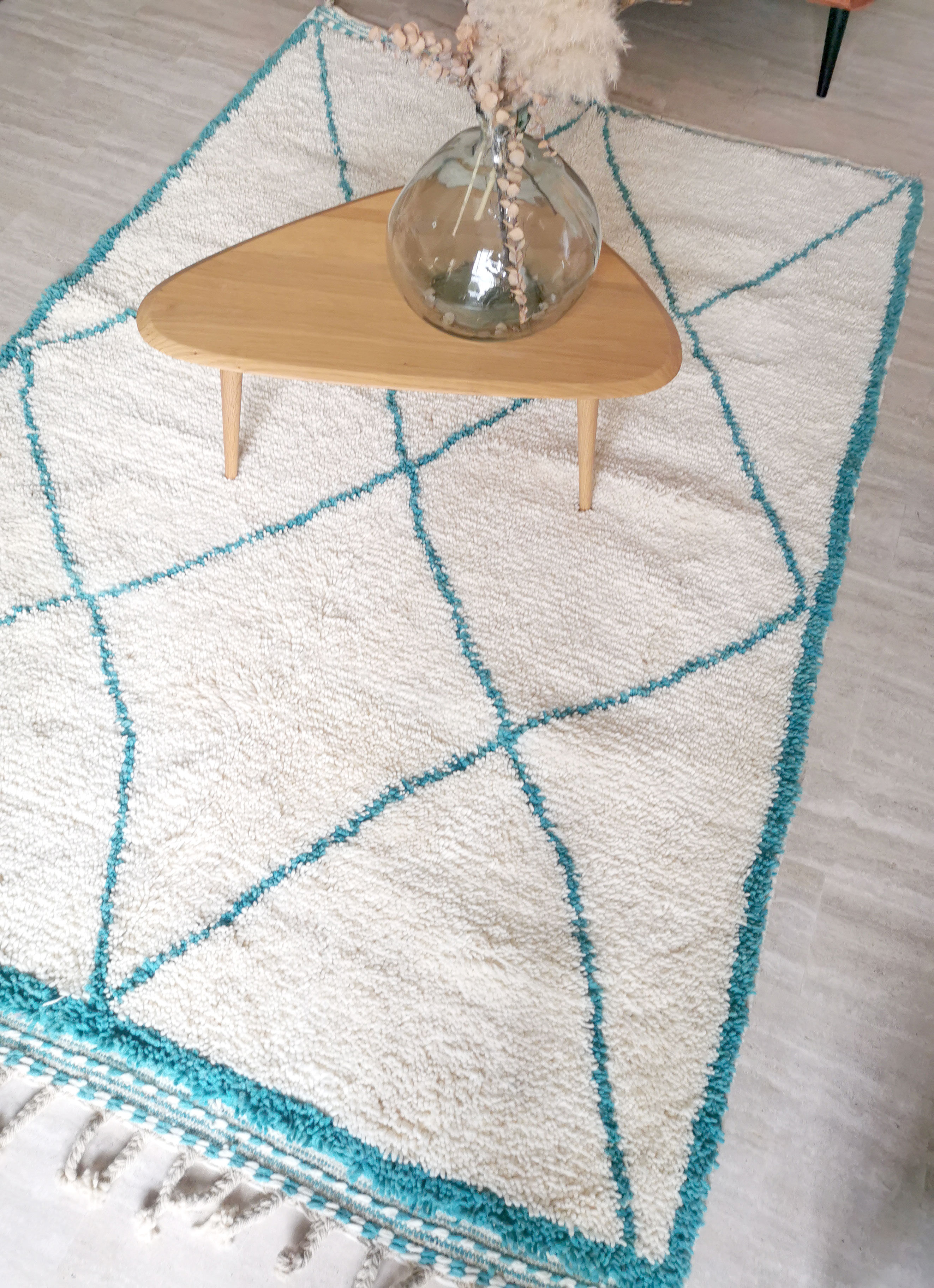 Berber carpet blessed ouarain true turquoise blue with diamonds in wool