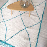 Berber carpet blessed ouarain true turquoise blue with diamonds in wool