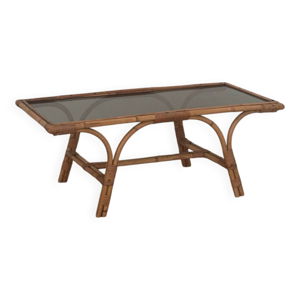 Table basse vintage rotin verre