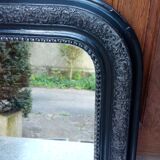 Black arched mirror with period and Napoleon III style patterns - mercury ice
