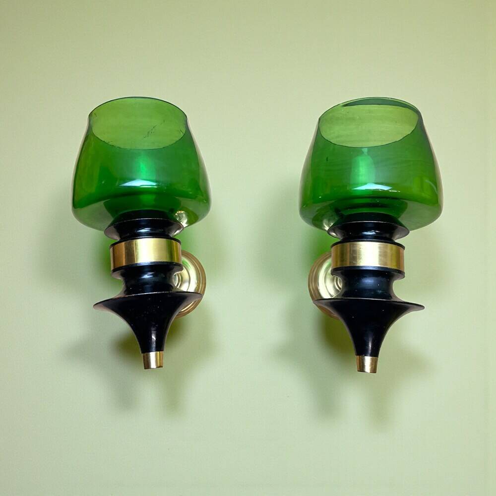 Pair Rustic green glass wall sconce lamps