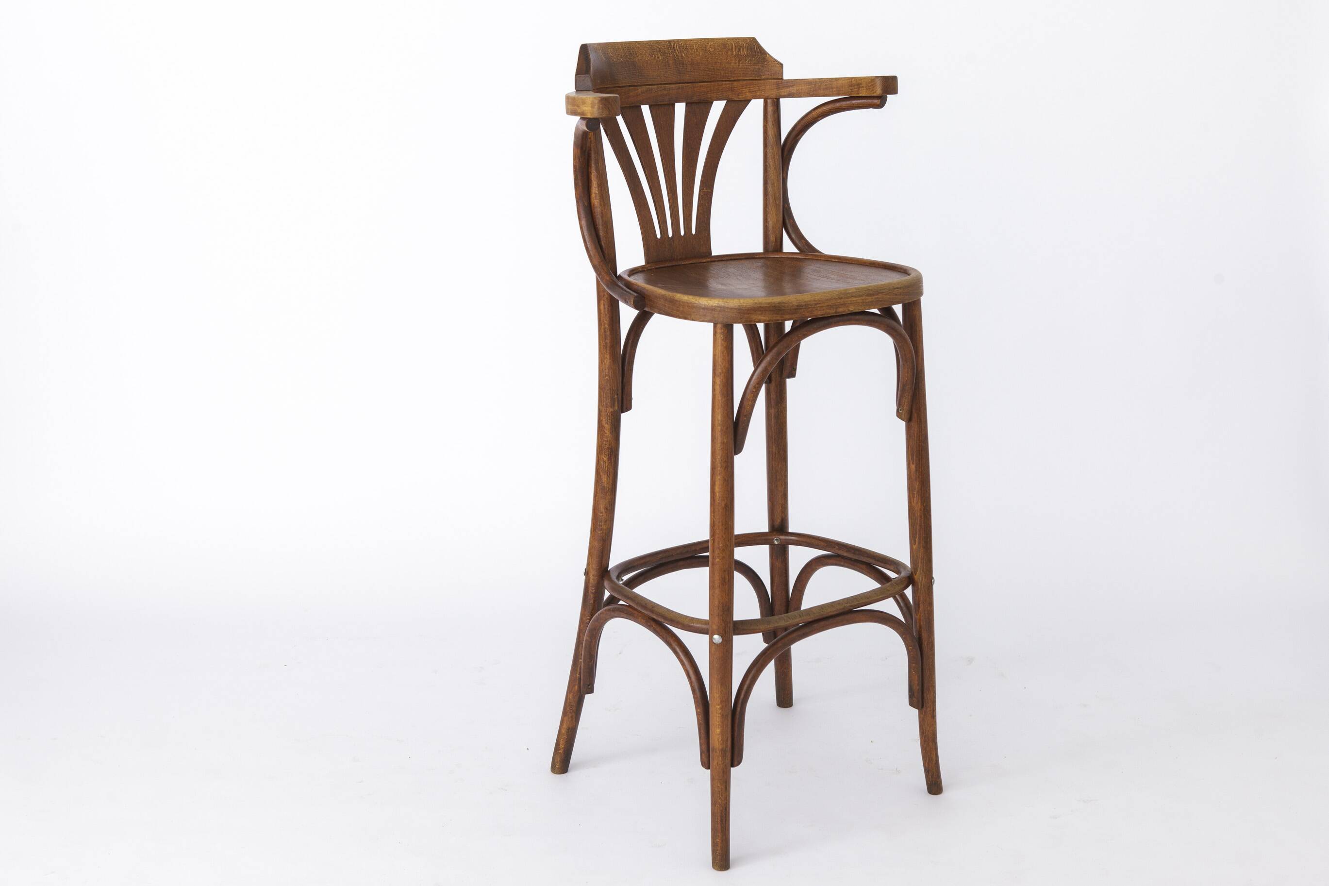 1 tabouret haut de pub irlandais vintage en bois avec technique de bois courbé des années 1960-1970