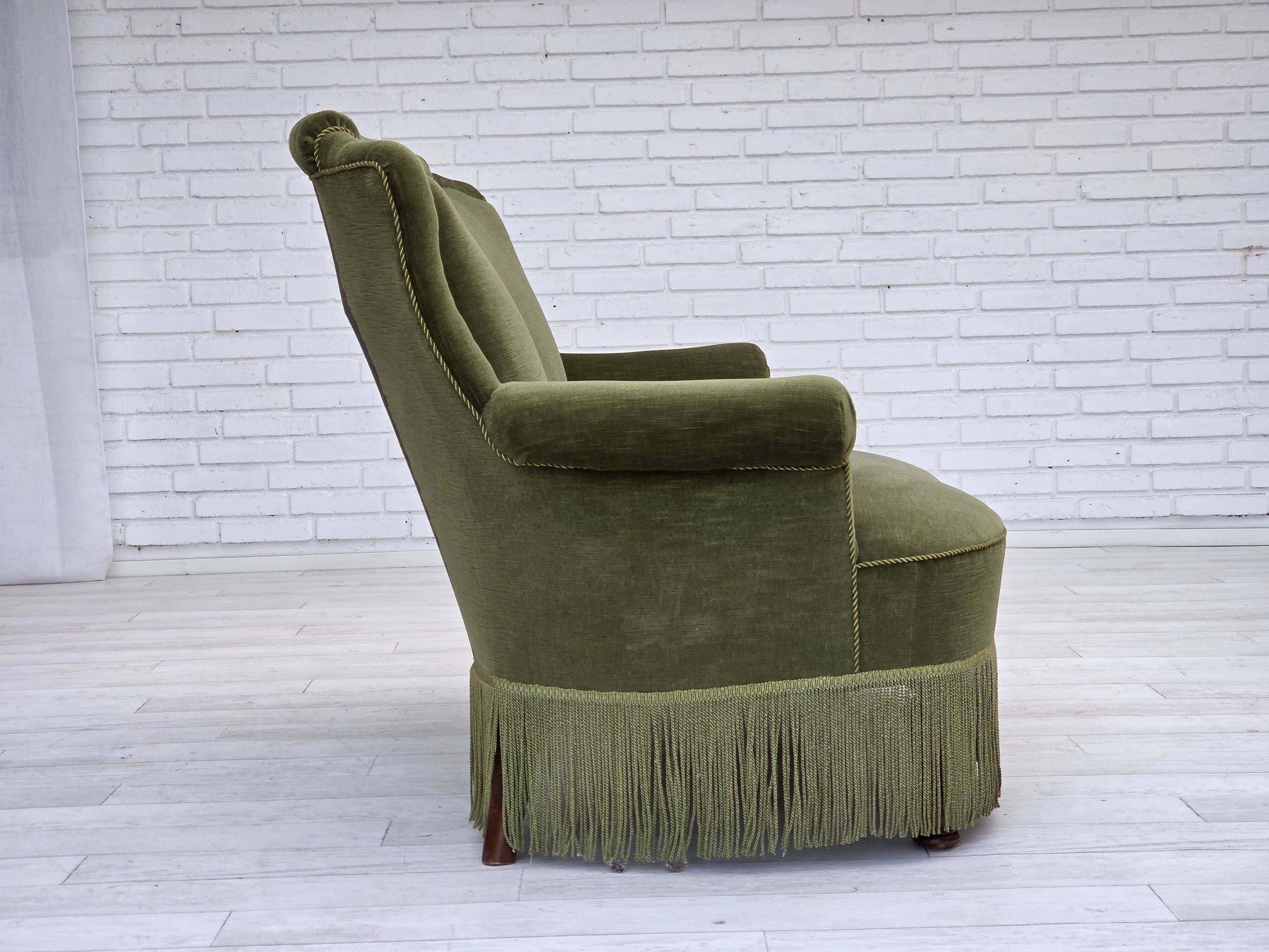 1960s, Danish 2-seater sofa, green furniture velour, beech wood.