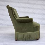 1960s, Danish 2-seater sofa, green furniture velour, beech wood.