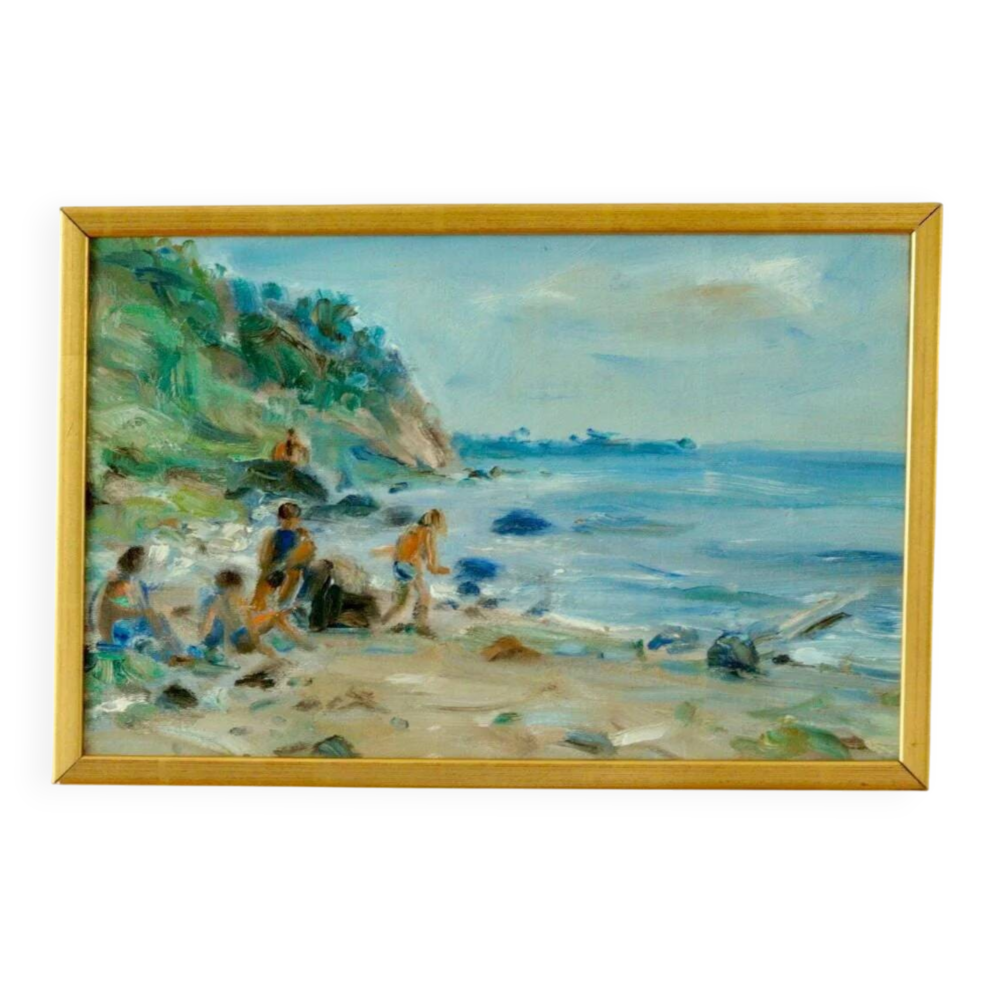 Vintage European oil on canvas – "Beach Scene"