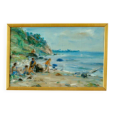 Vintage European oil on canvas – "Beach Scene"