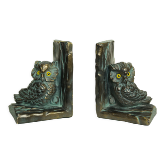 Pair of bookends owl vintage plaster