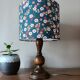 rustic chic wooden lamp, blue floral lampshade