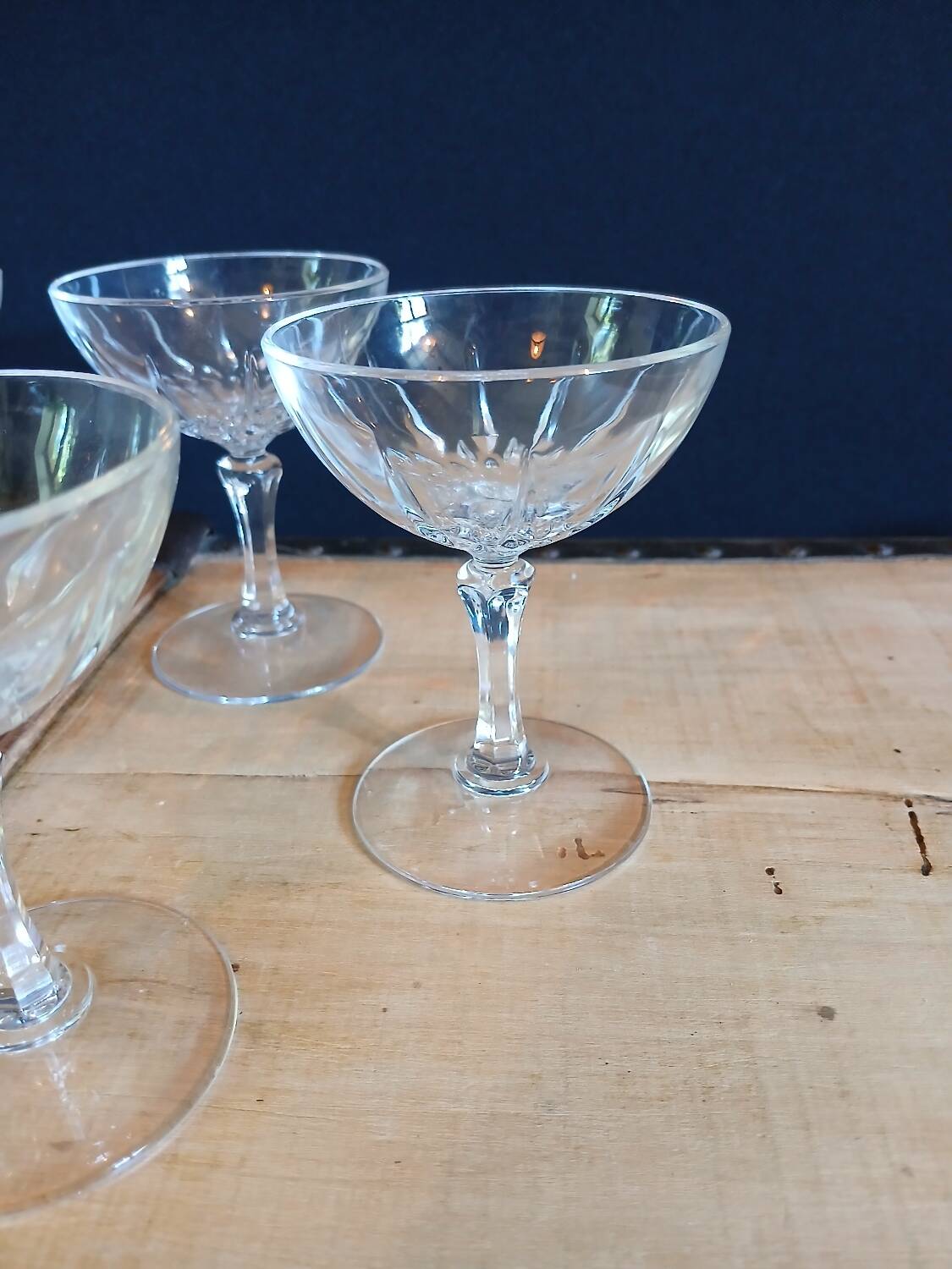 6 antique crystal champagne glasses